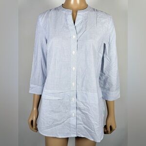 Talbots Women’s NWOT Size Medium Petite Mp Blue White Pinstripe Button-Up Shirt